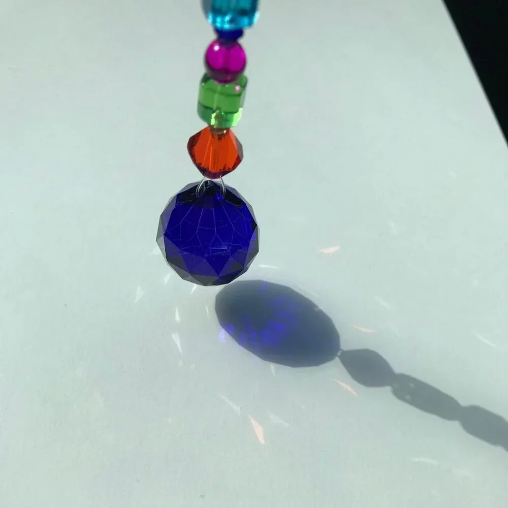 Beaded Suncatcher Car Charm Rearview Mirror Ornament Blue Crystal Prism